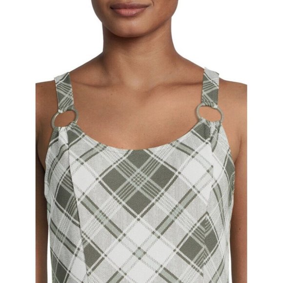 No Boundaries Junior s Plaid Romper Green white one piece size Medium (7-9) - Picture 4 of 5